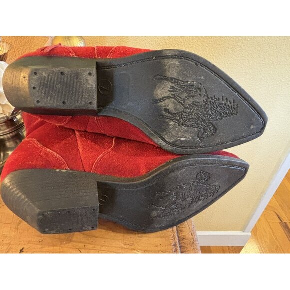 Arizona Jean Company Red Suede Leather Western Cowboy Pointed Toe Boots 7M - Picture 7 of 14